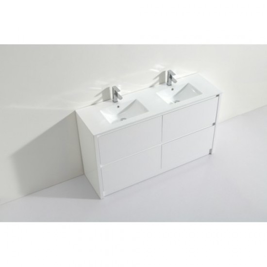 TB 1500mm Gloss White Plywood Floor Standing Vanity With Double Ceramic Basin